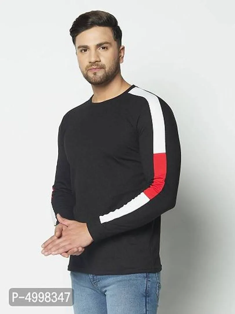 Men's Round Neck Regular Fit Arm Stripe T-Shirt