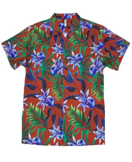 Men's Tropical Red Button Down Shirt Print