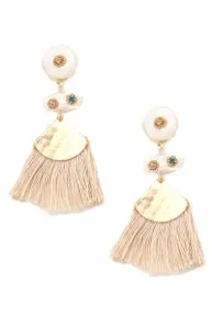 Metallic Triangle and Fringe Earrings - Beige - Last One - One Size