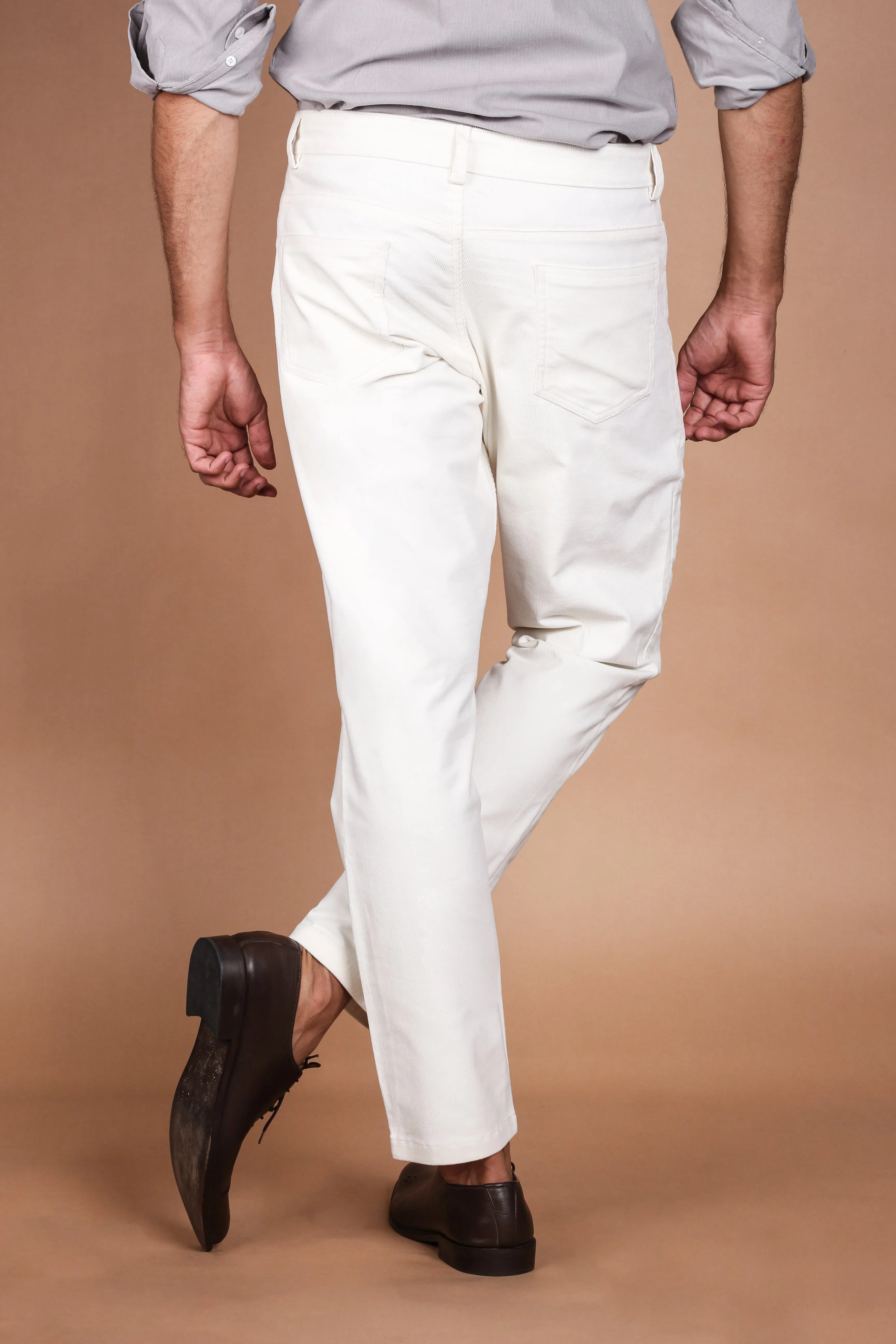 Milky White Five Pocket Corduroy Trousers