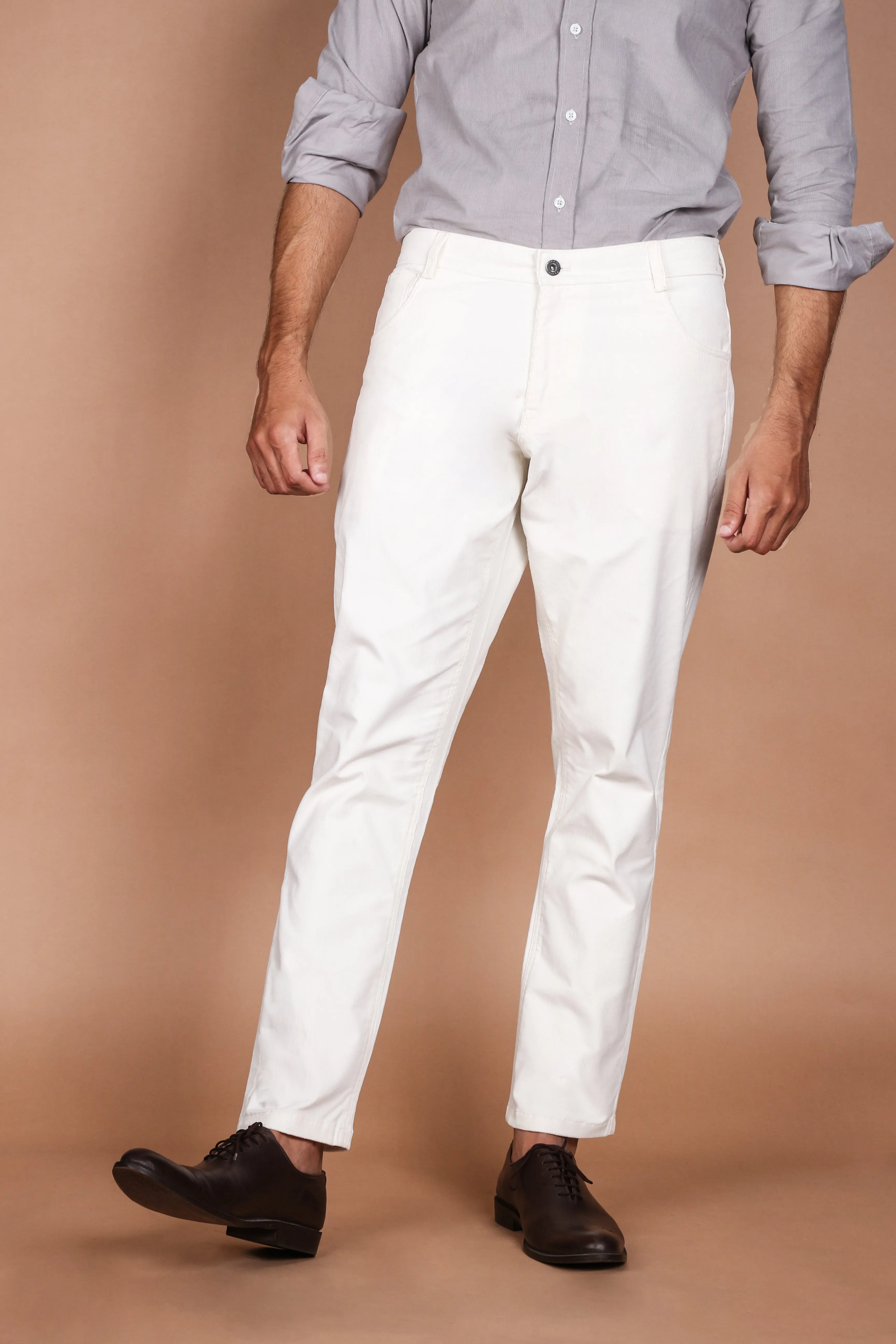 Milky White Five Pocket Corduroy Trousers