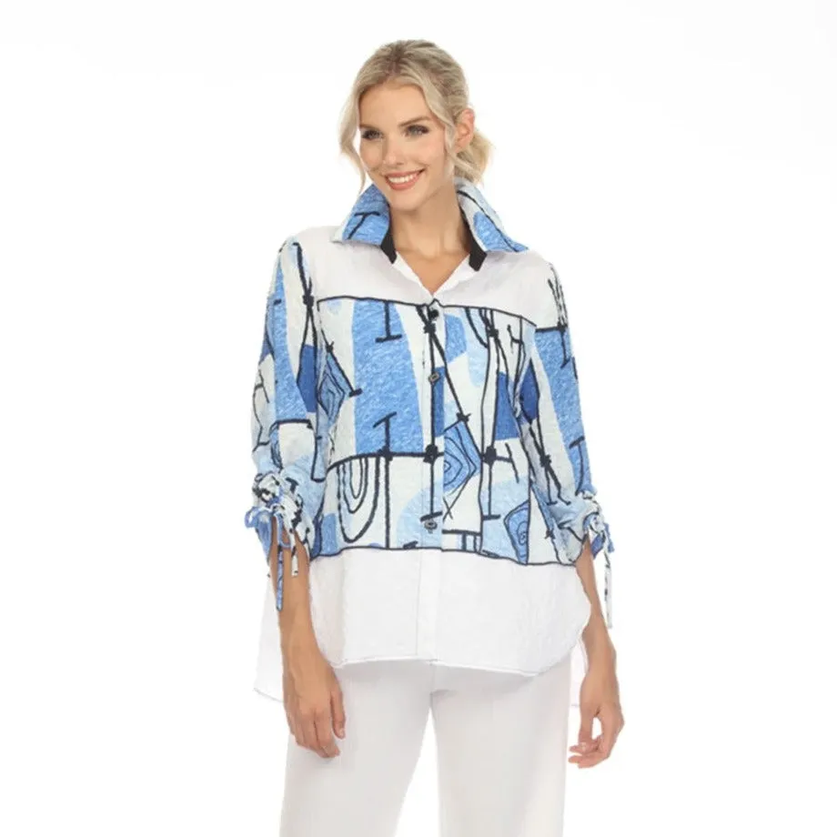 Moonlight Abstract Blouse in Blue Hues, Black & White - 3710