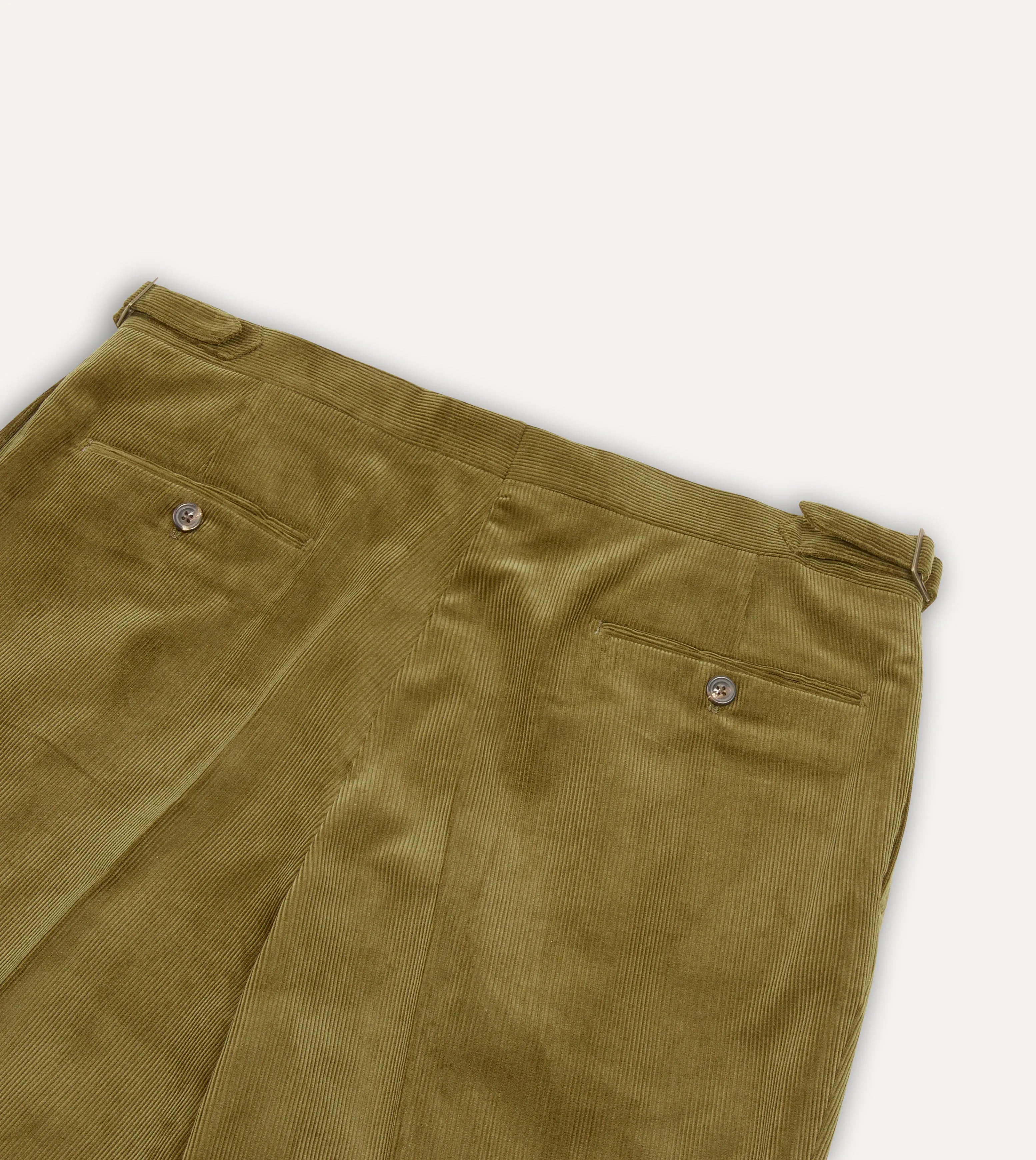 Olive Mid-Wale Corduroy Single Pleat Trouser