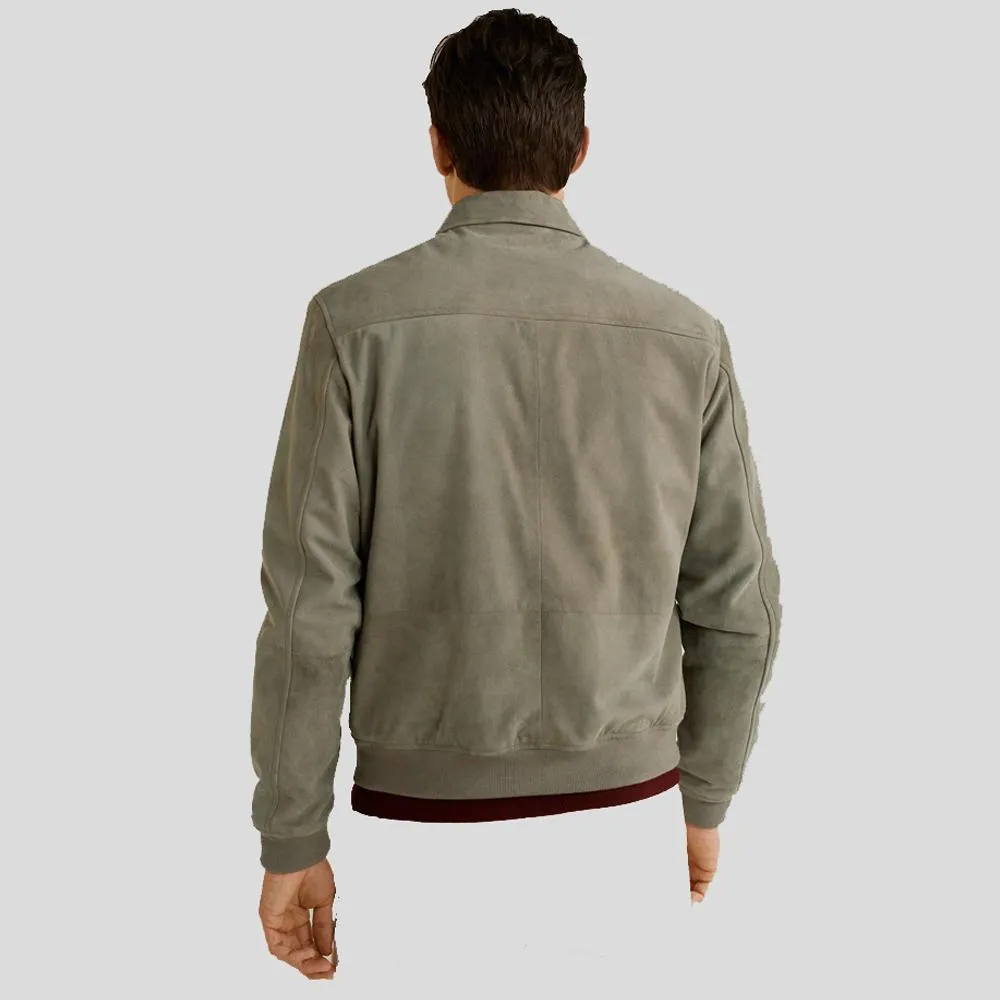 Oren Grey Suede Bomber Leather Jacket