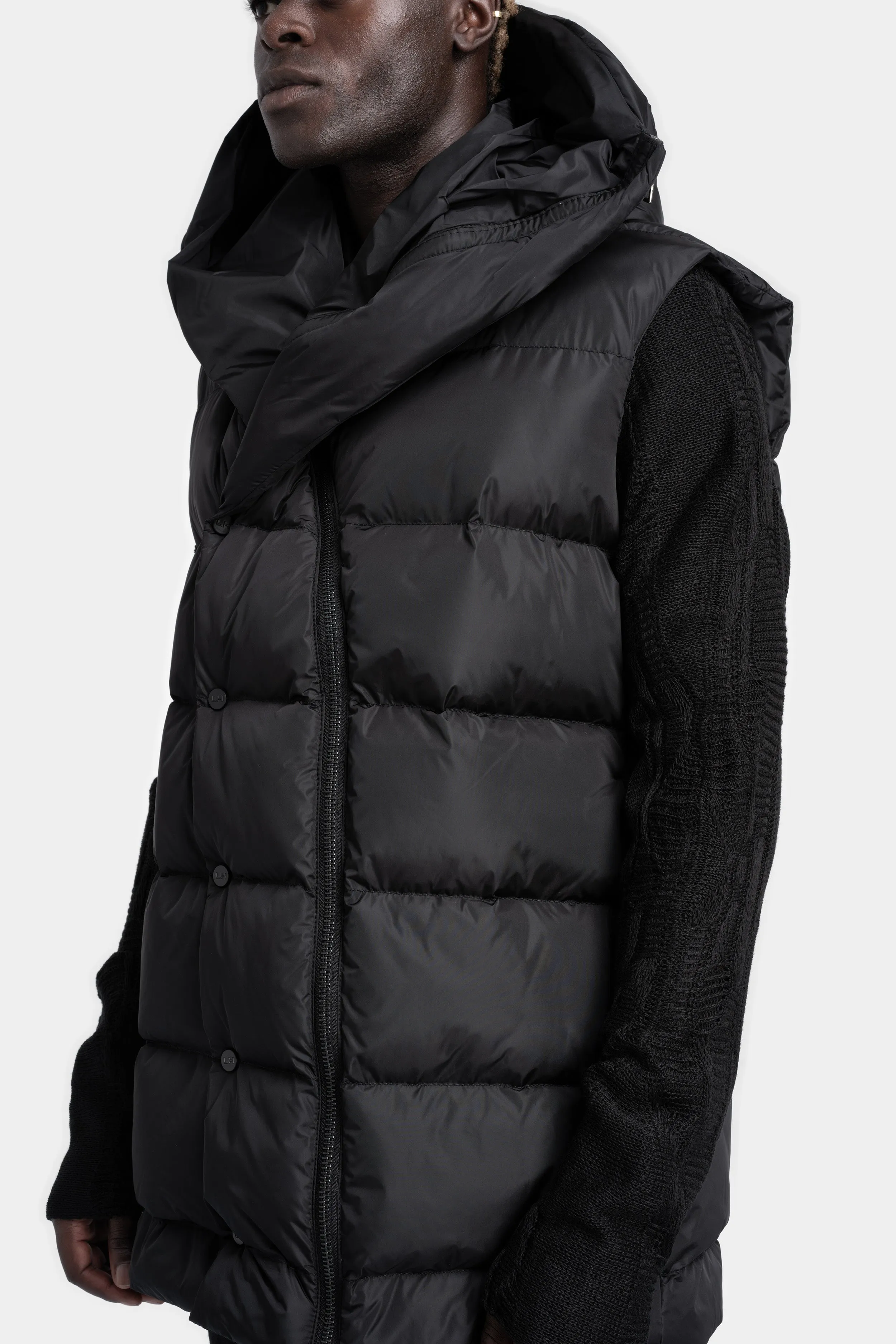 Padded nylon hooded puffer vest