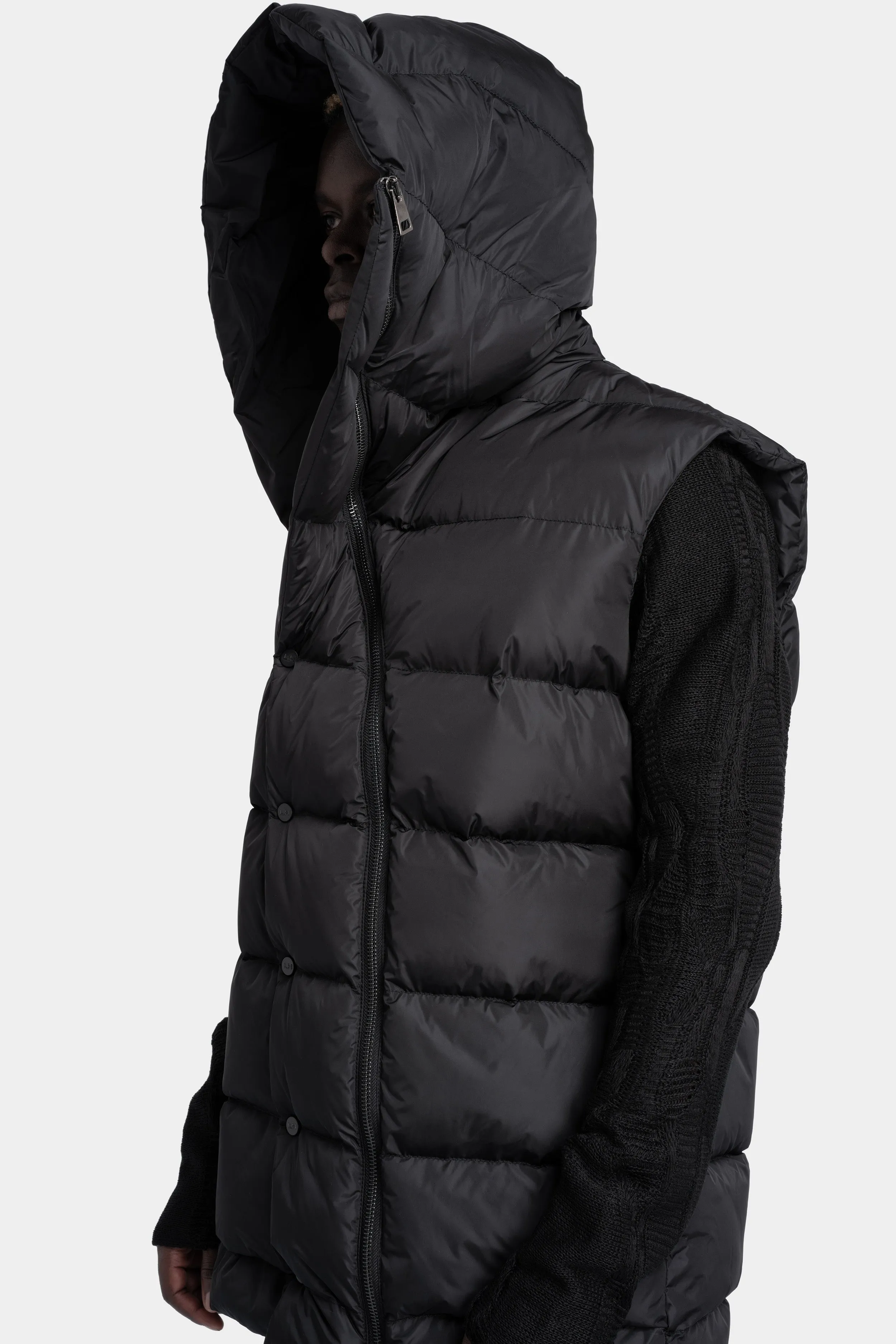 Padded nylon hooded puffer vest