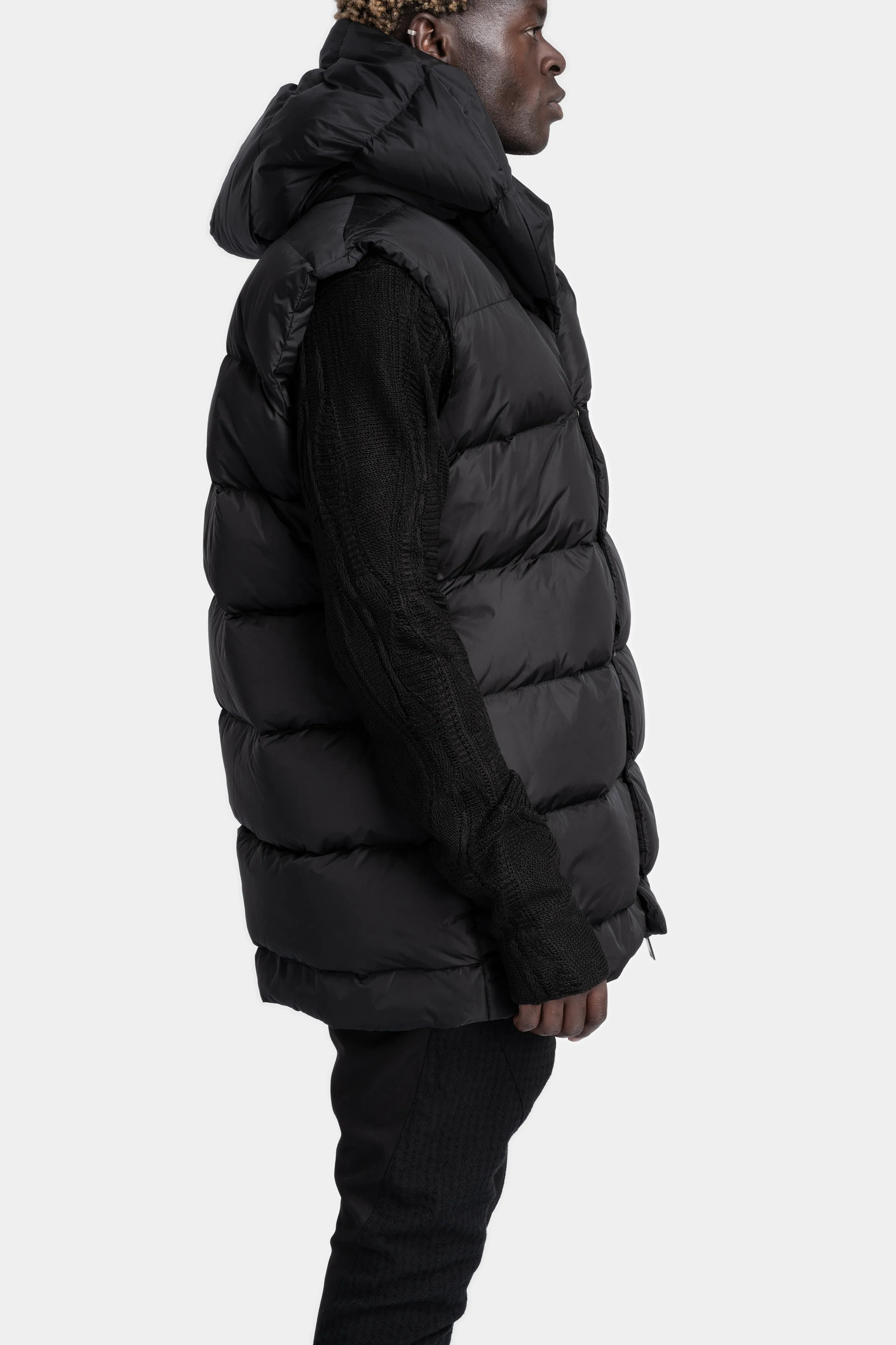 Padded nylon hooded puffer vest