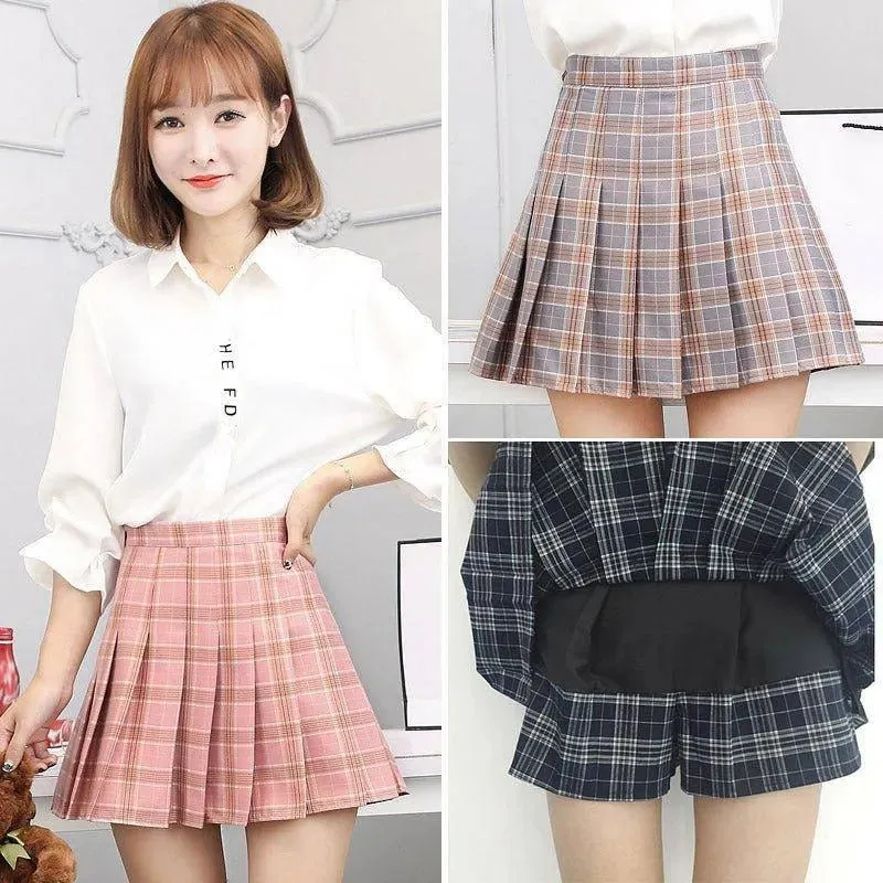 Plaid Sweet Pleated Skirts Preppy faldas A