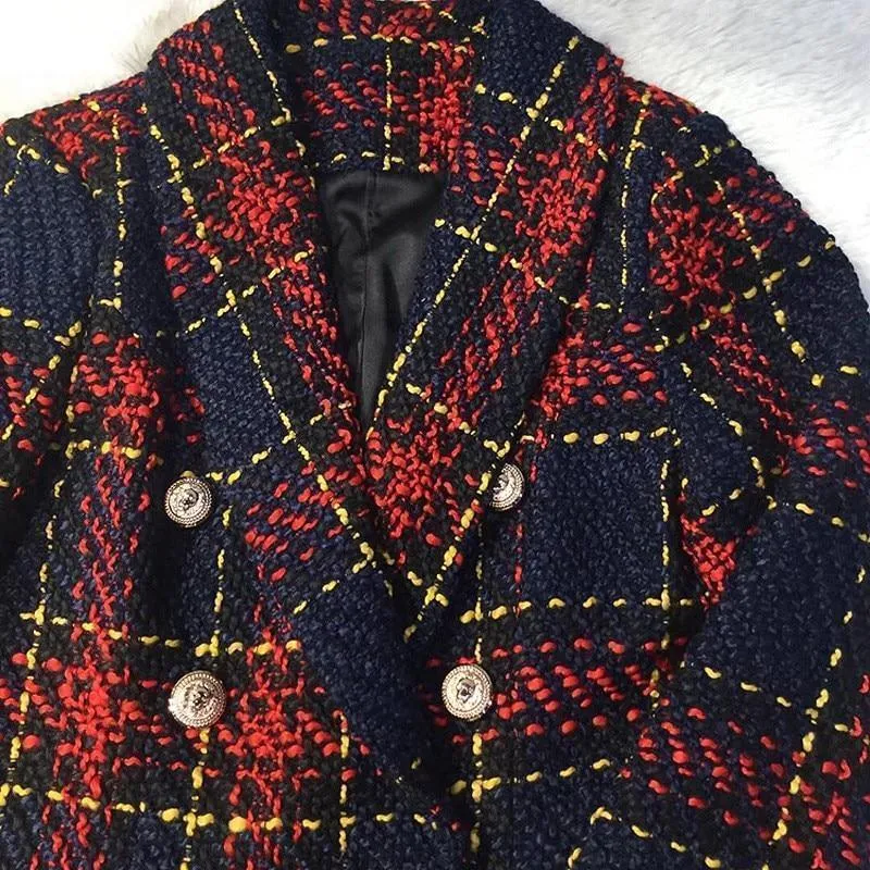 Plaid Women Blazer, Tweed Blazer, Double Breast