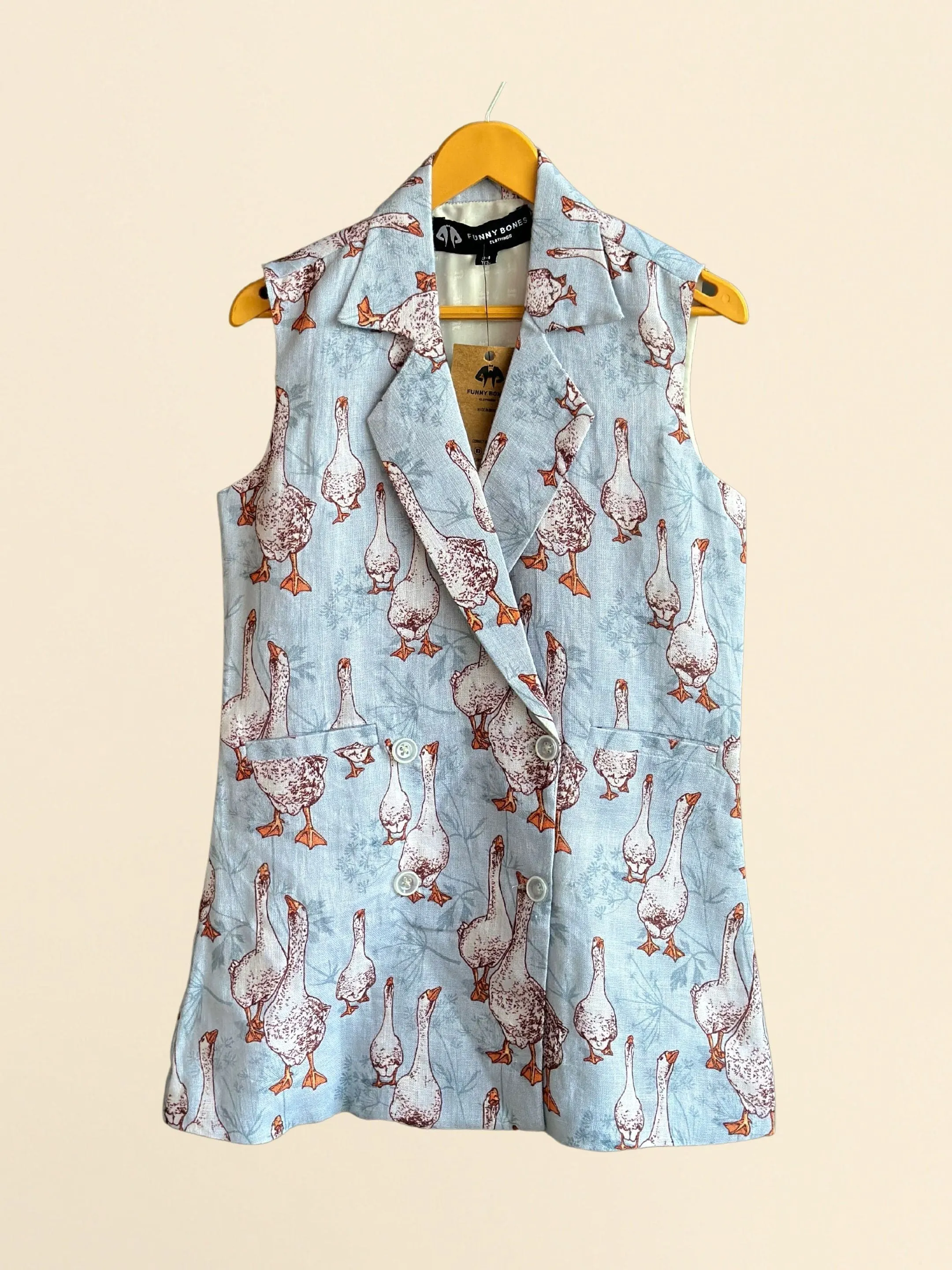 Pre-Order: Goose Print Pure Linen Blazer Dress