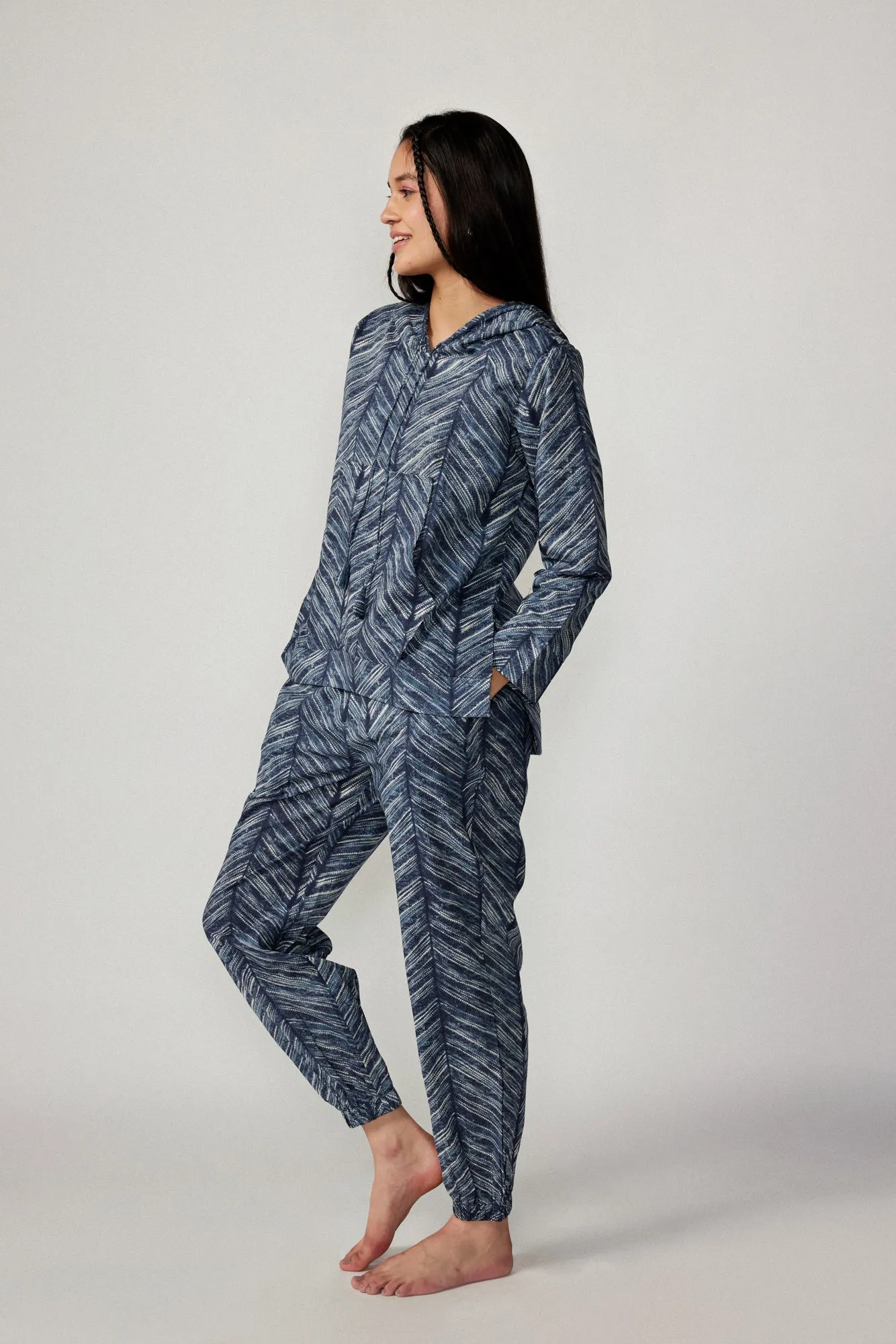 Shibori Print on Indigo Cotton Hoodie Set