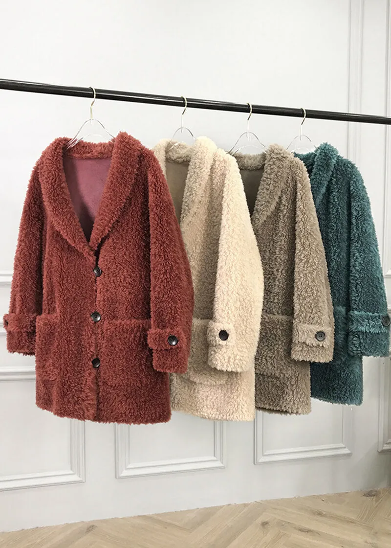 Single Breasted High Pile Fleece Lamb Wool Coat