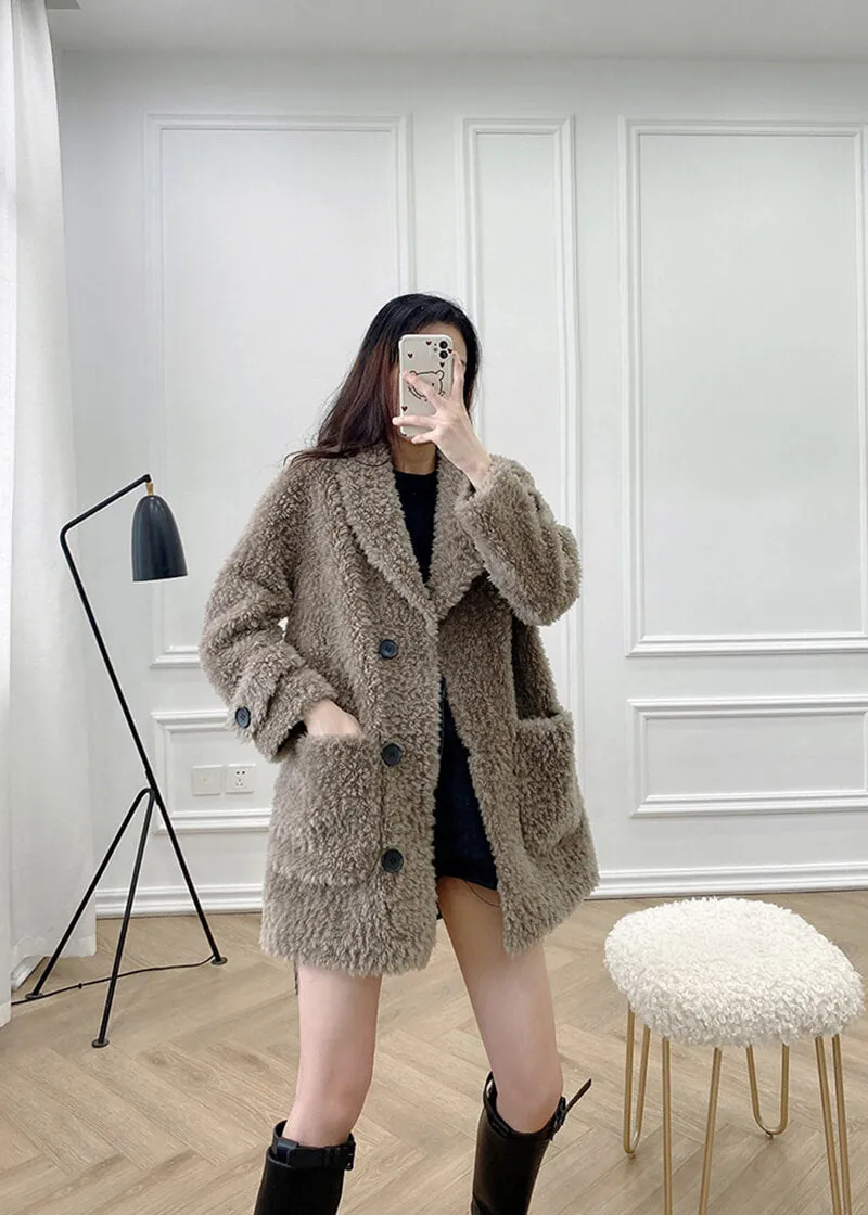 Single Breasted High Pile Fleece Lamb Wool Coat