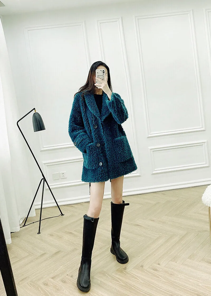 Single Breasted High Pile Fleece Lamb Wool Coat