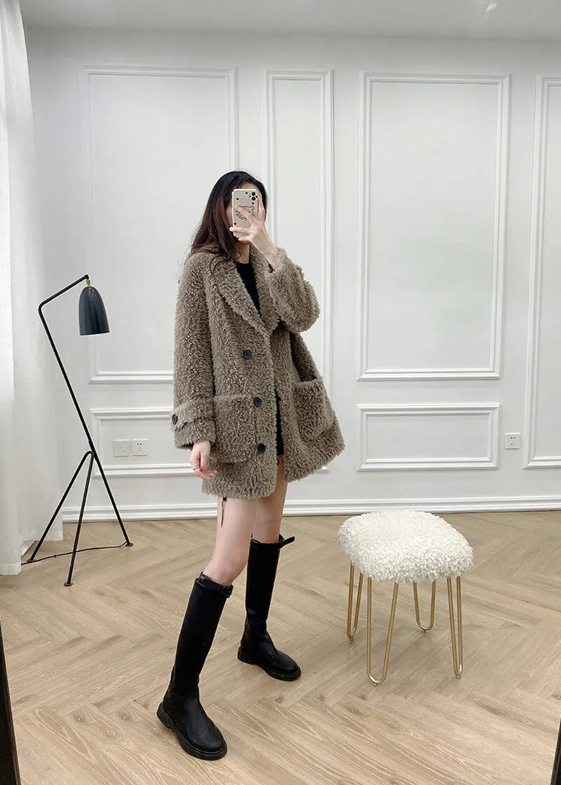 Single Breasted High Pile Fleece Lamb Wool Coat