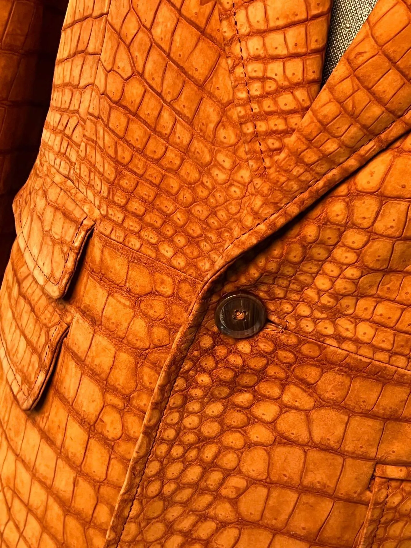 Stylish Orange Crocodile Skin Suede  Leather Suite Blazer