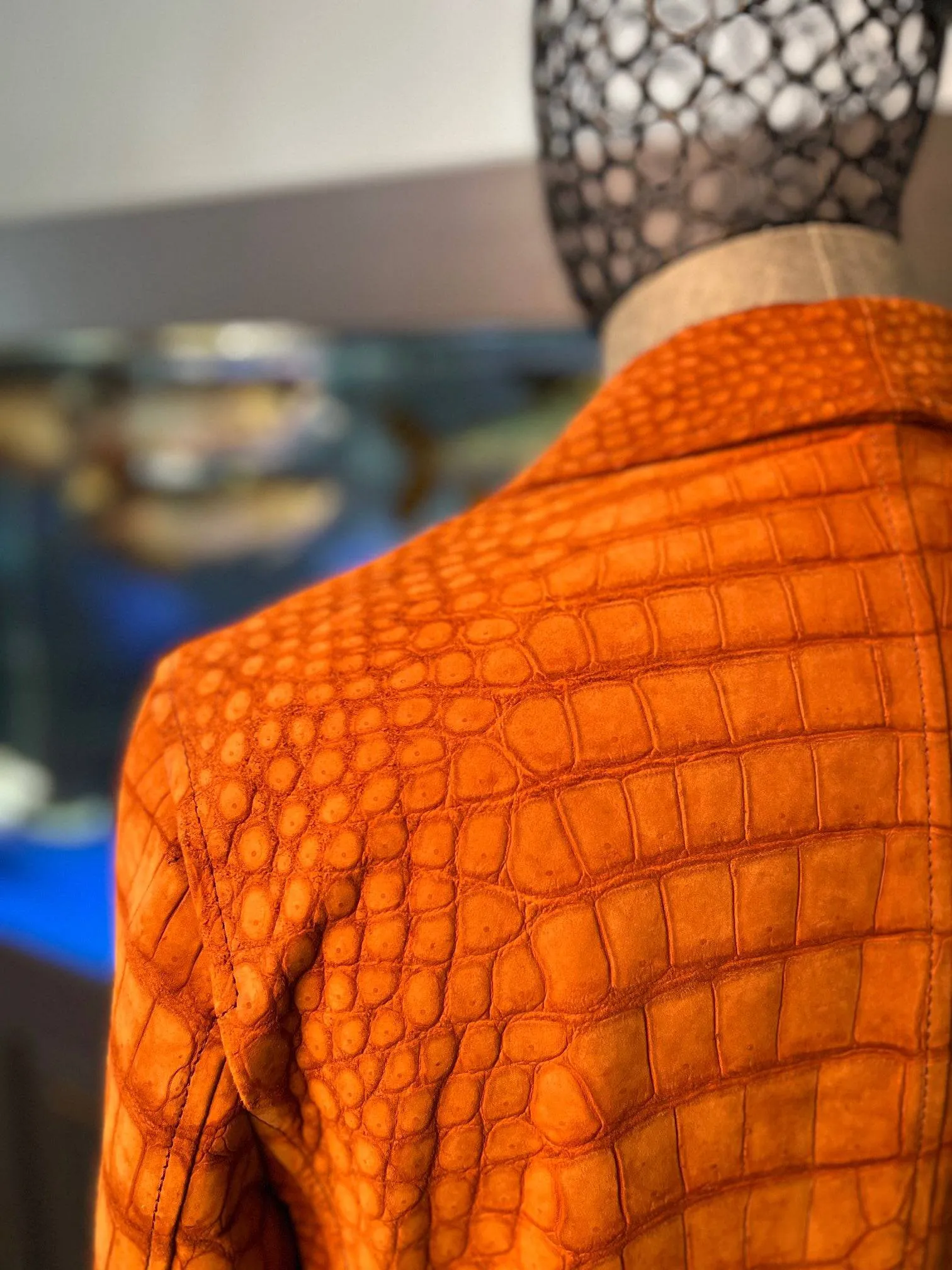 Stylish Orange Crocodile Skin Suede  Leather Suite Blazer