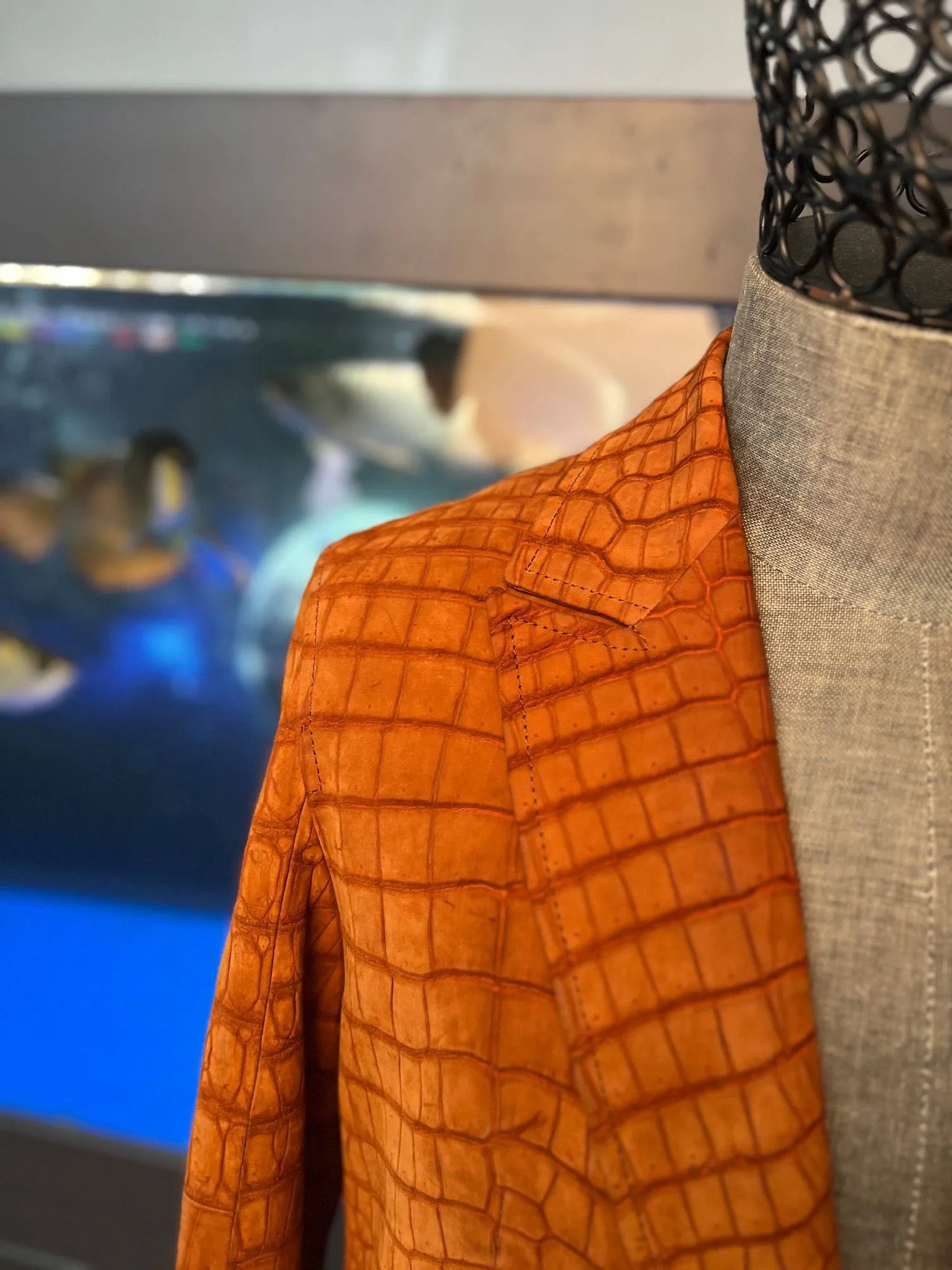 Stylish Orange Crocodile Skin Suede  Leather Suite Blazer