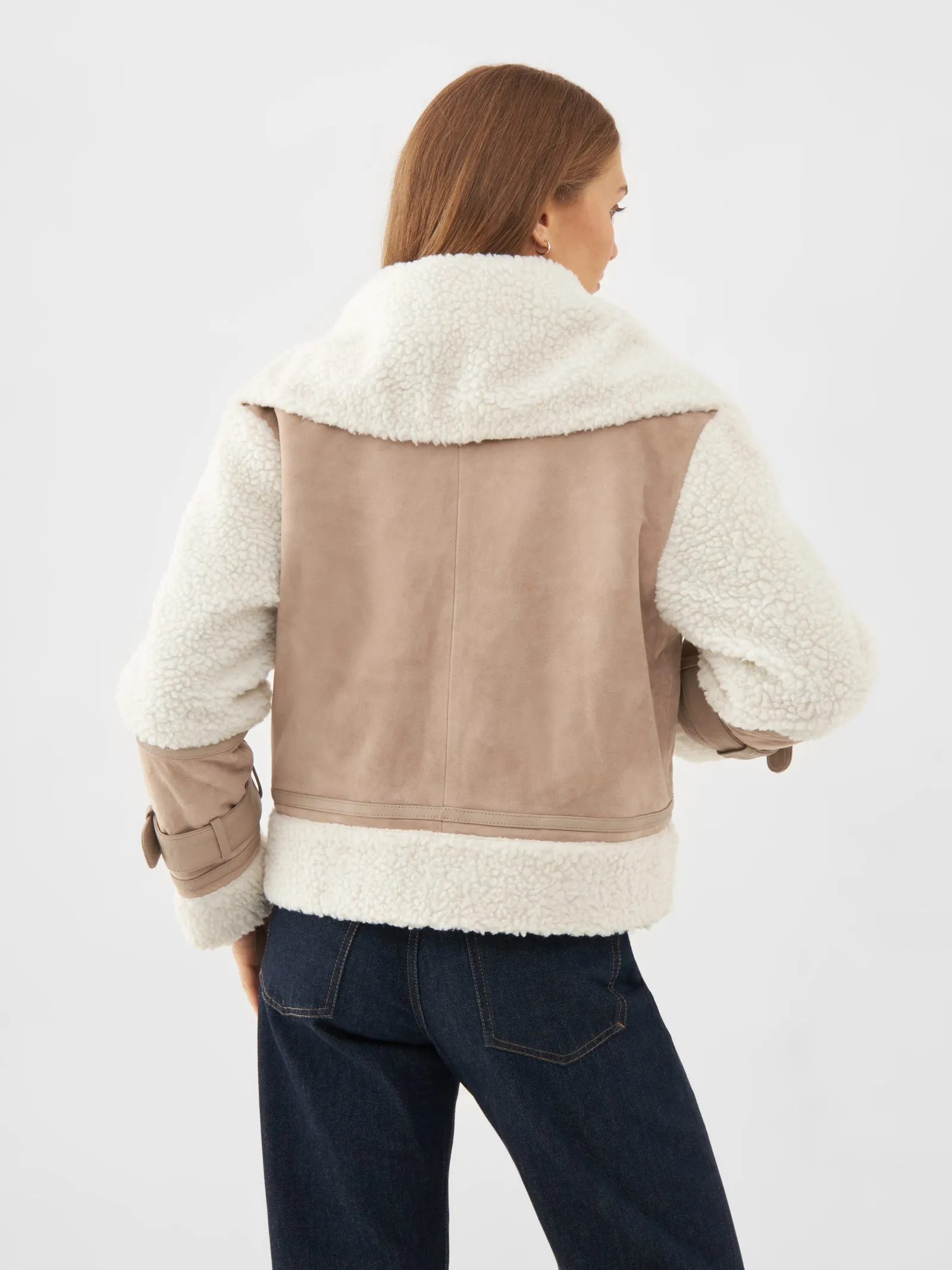 Suede Shearling Funnel Neck Jacket