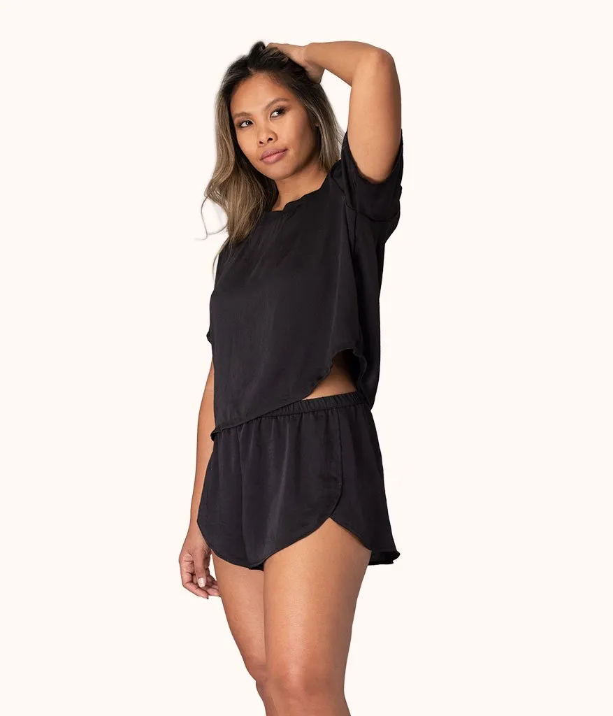 The Washable Matte Satin Tee & Short Bundle: Jet Black