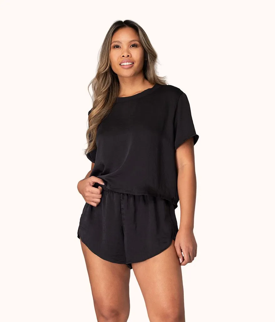 The Washable Matte Satin Tee & Short Bundle: Jet Black