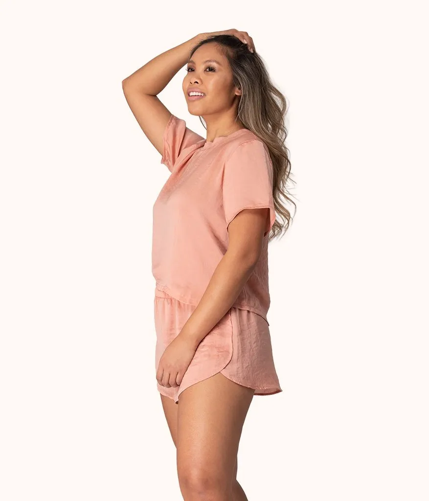 The Washable Matte Satin Tee & Short Bundle: Shell Pink