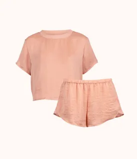 The Washable Matte Satin Tee & Short Bundle: Shell Pink