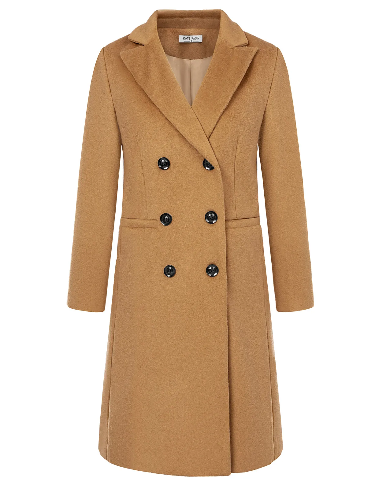 Trench Coats for Women 2023 Winter Faux Wool Notch Lapel Double-Breasted Long Peacoat with Slit Pockets