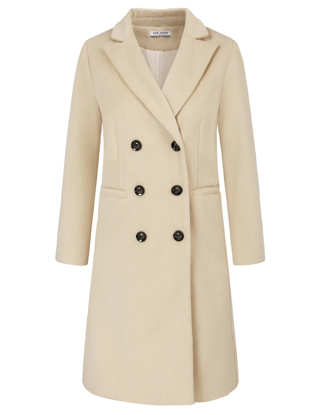 Trench Coats for Women 2023 Winter Faux Wool Notch Lapel Double-Breasted Long Peacoat with Slit Pockets