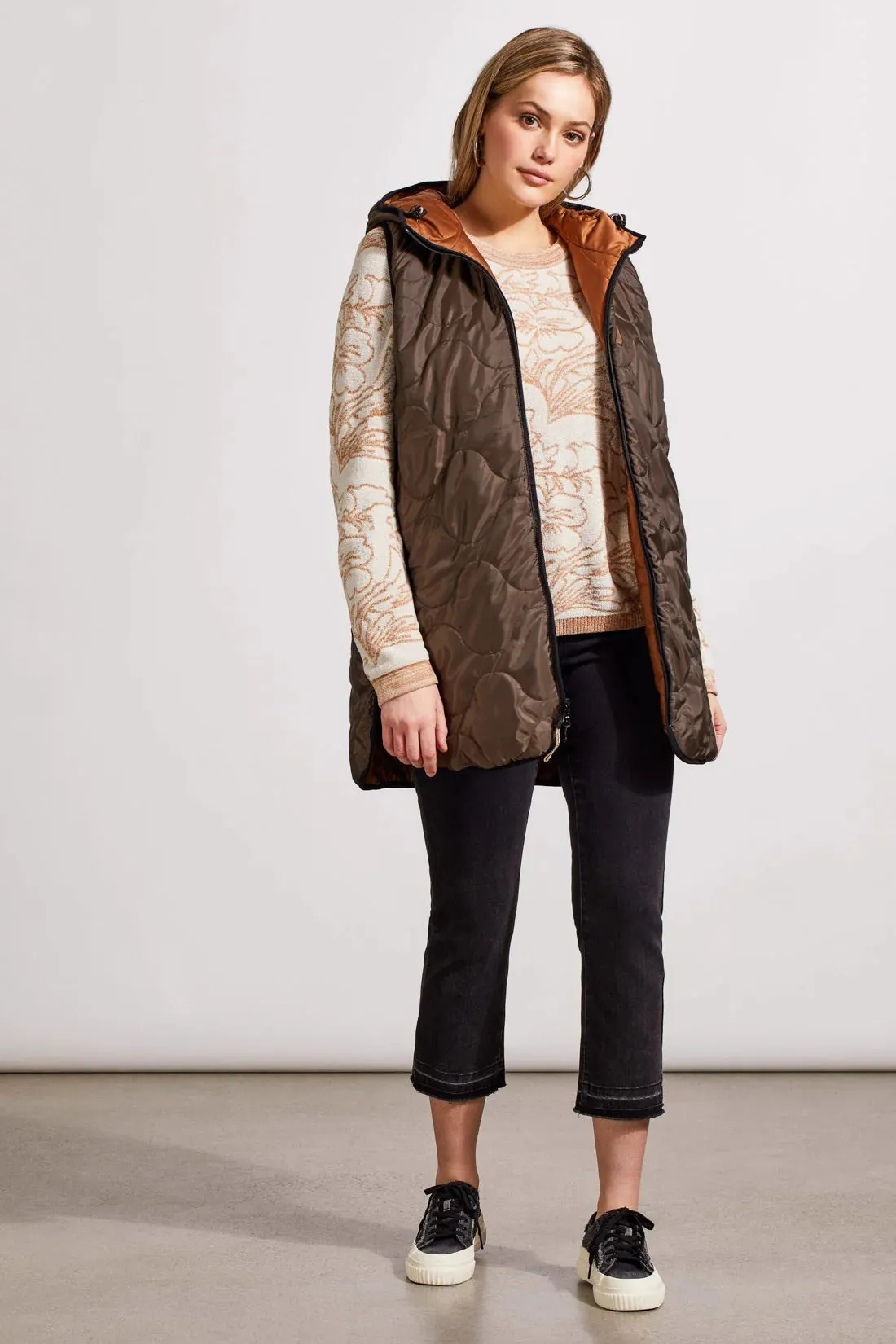 Tribal | Hooded Reversible Puffer Vest with Hi-Lo Hem | Women's