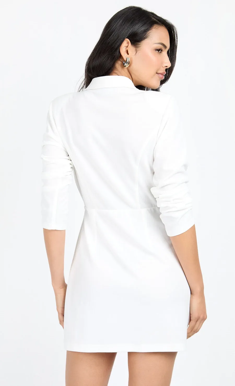 White Corsage Ruffle Blazer Mini Dress by Chloe Lewis