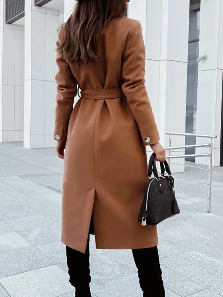 Winter Belted Trench Coat | Single-Breasted Woolen Coat