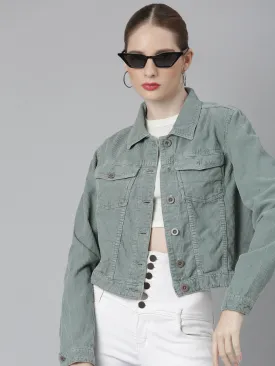 Women Sea Green Solid Tailored Jacket