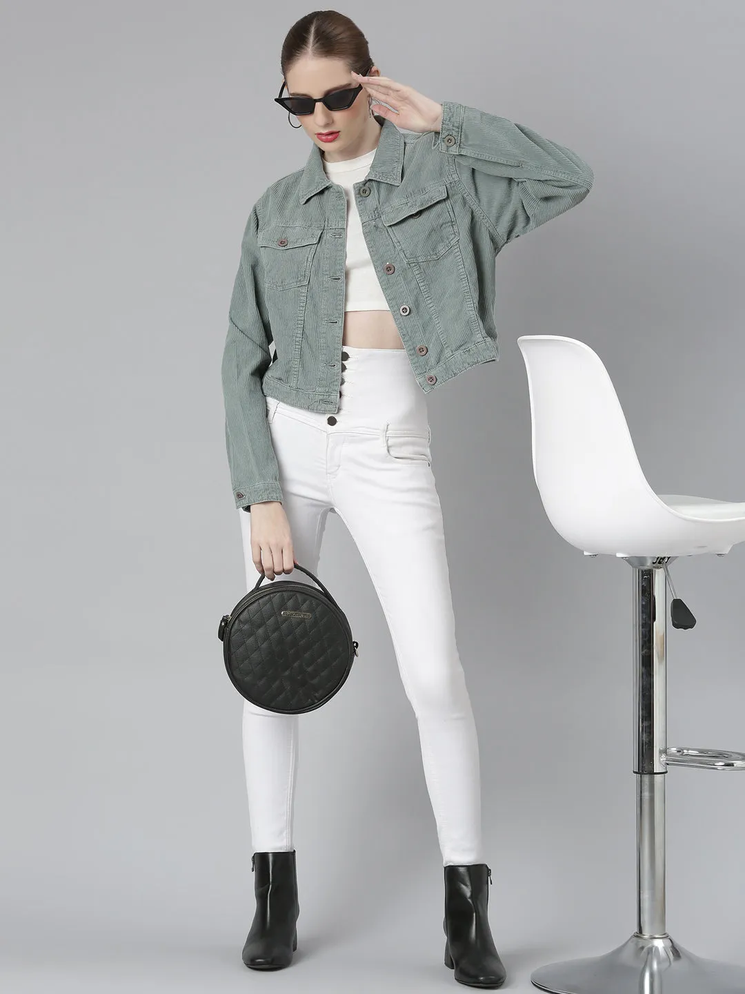 Women Sea Green Solid Tailored Jacket