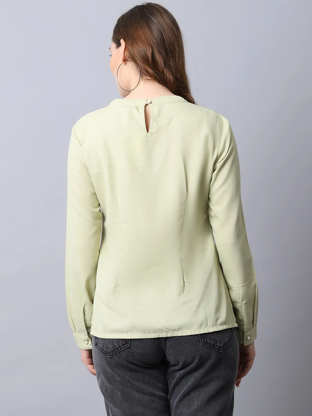 Women's Basic  Green Solid V neck Top