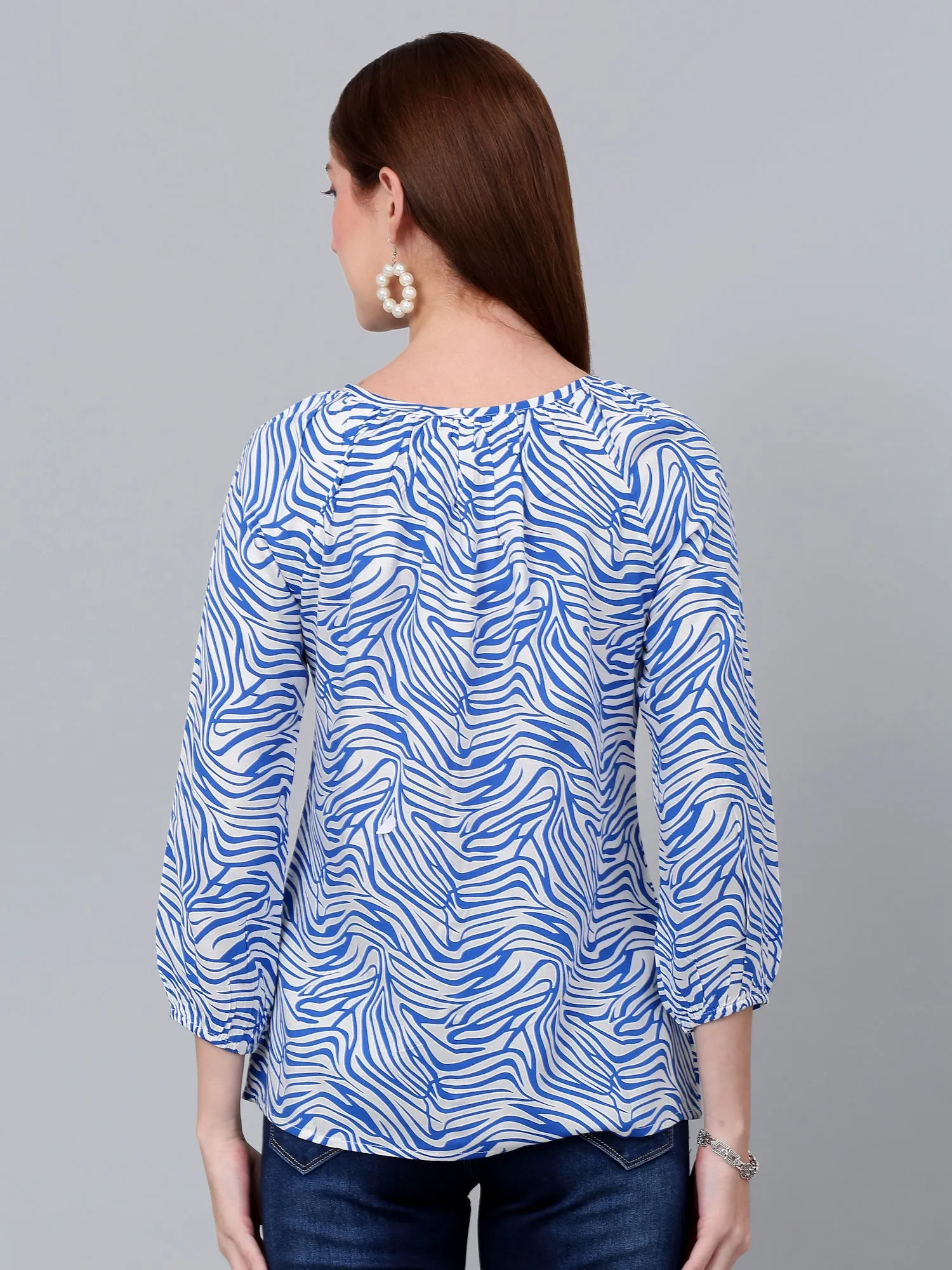 Women's Blue Printed Casual Top