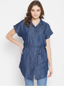 Women's Casual  Indigo Blue Denim Shirt Tunic