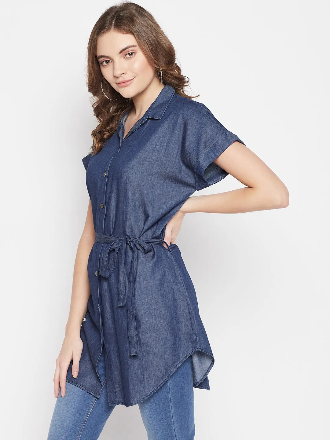 Women's Casual  Indigo Blue Denim Shirt Tunic