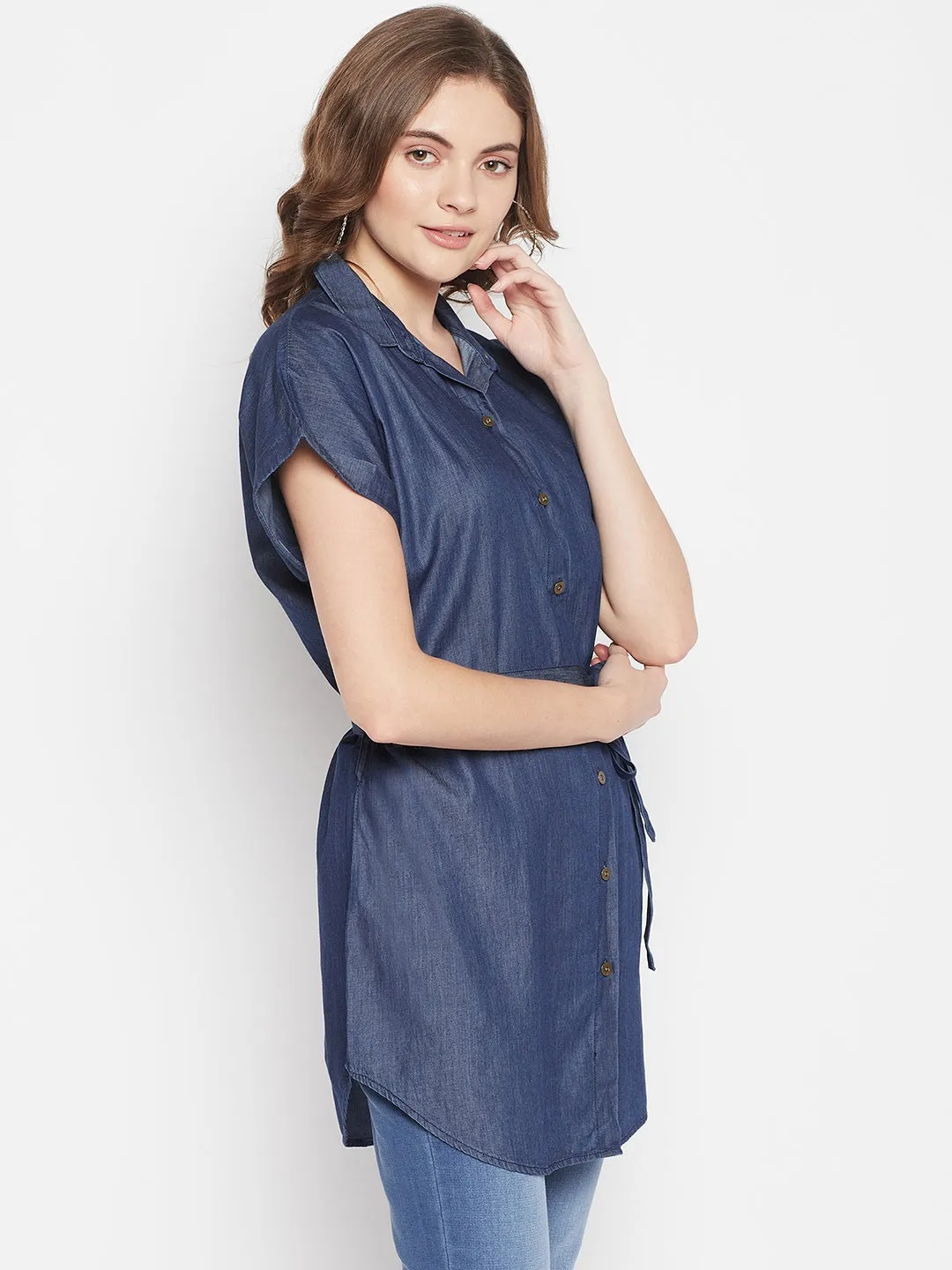 Women's Casual  Indigo Blue Denim Shirt Tunic