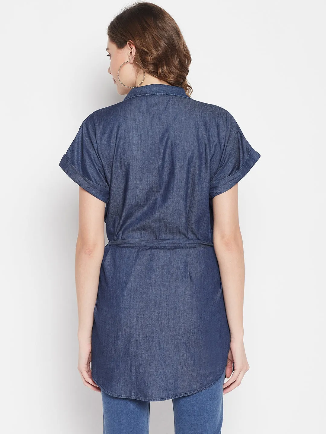 Women's Casual  Indigo Blue Denim Shirt Tunic