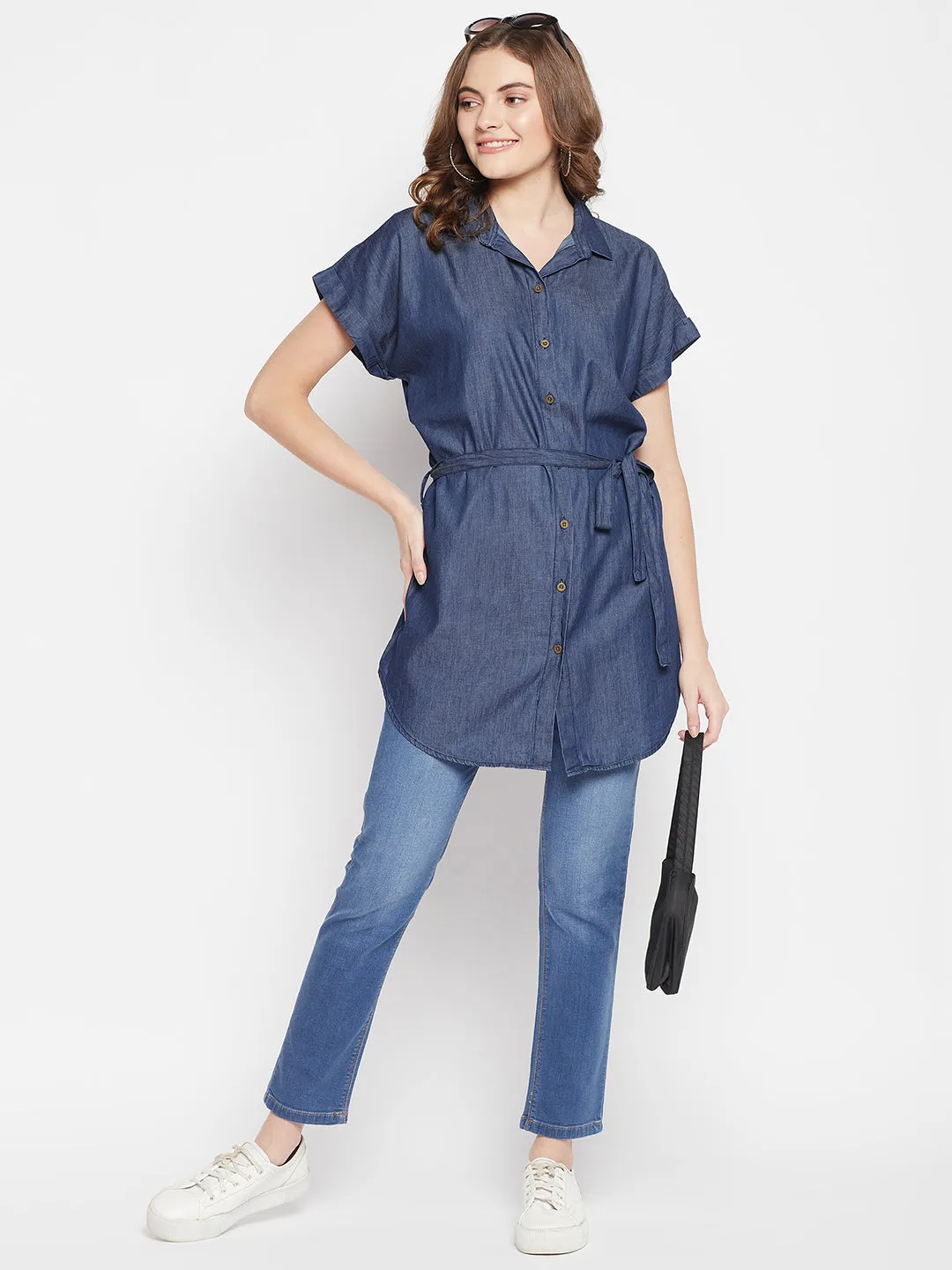 Women's Casual  Indigo Blue Denim Shirt Tunic