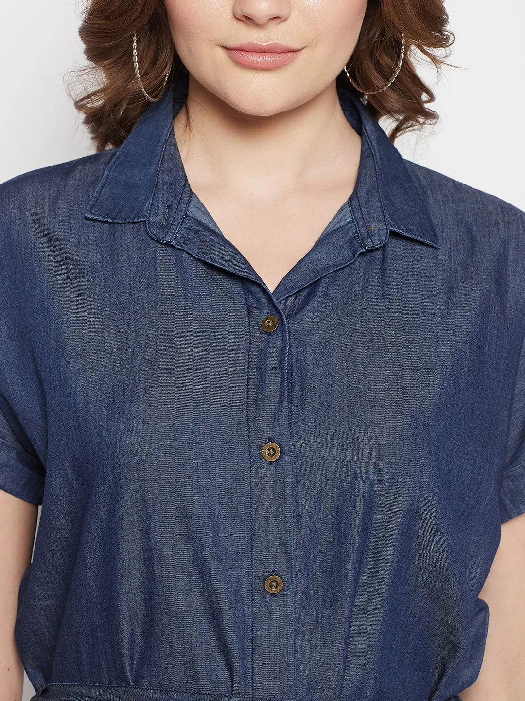 Women's Casual  Indigo Blue Denim Shirt Tunic