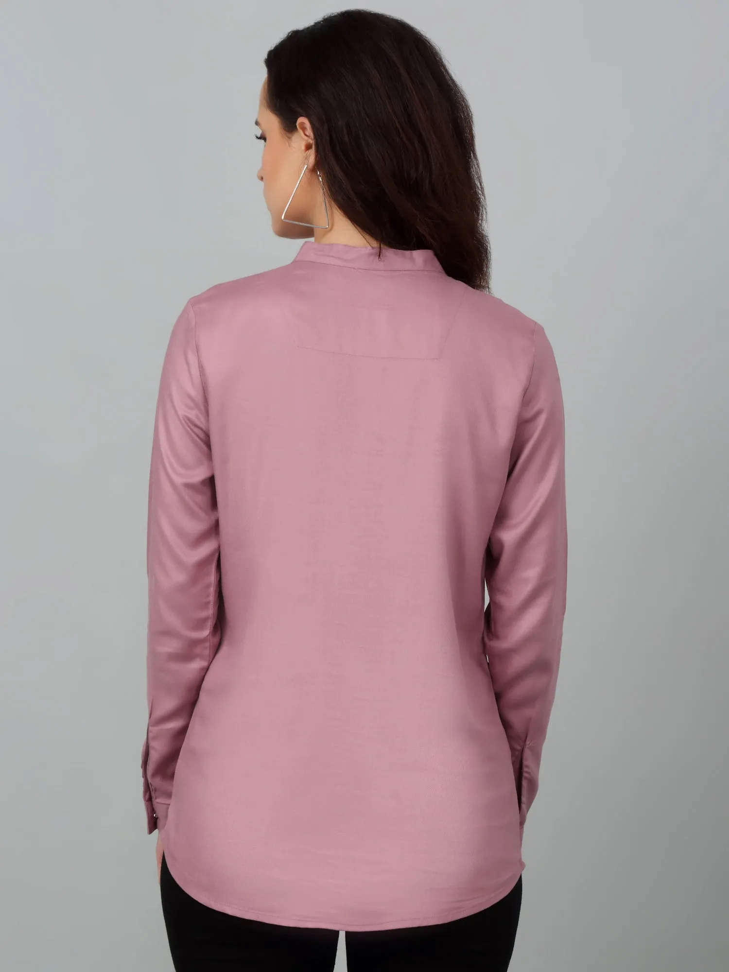 Women's Casual  Light Pink Solid Mandarin Collar Tunic