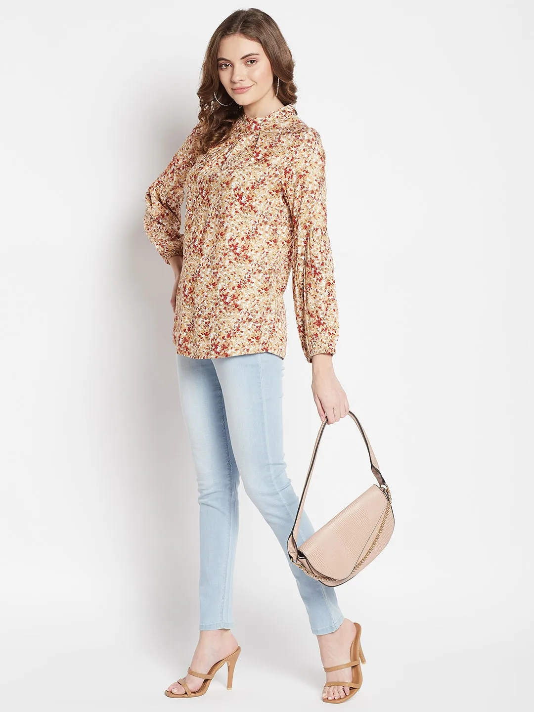 Women's Casual  Maroon Floral Print Round neck Top