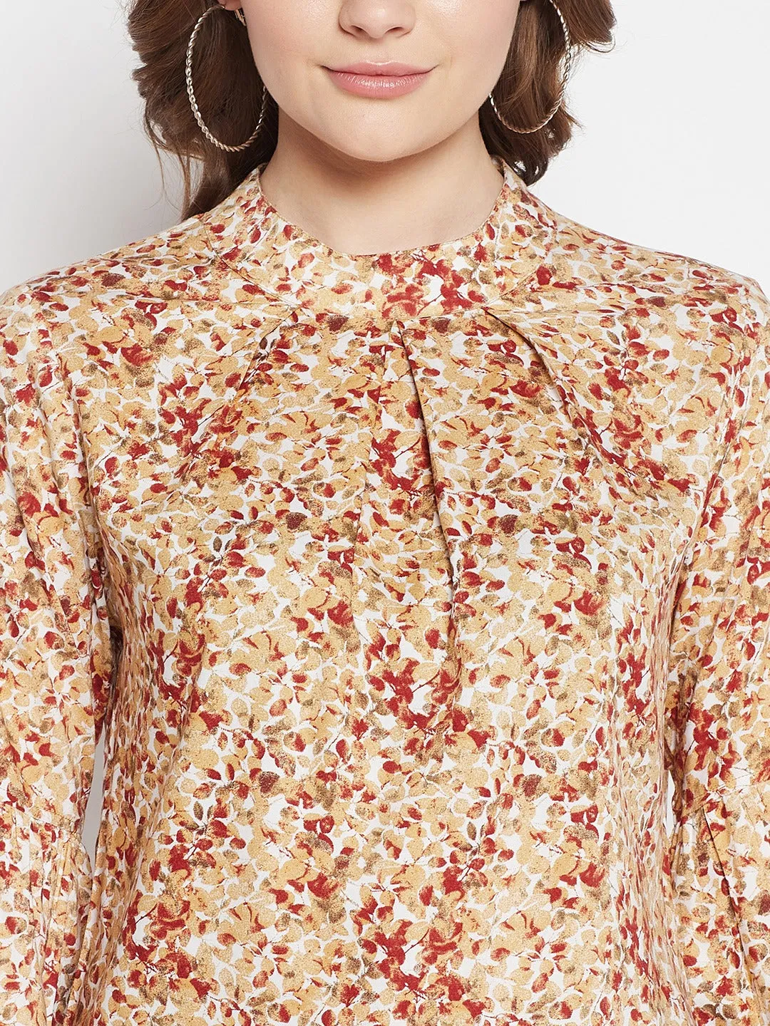 Women's Casual  Maroon Floral Print Round neck Top