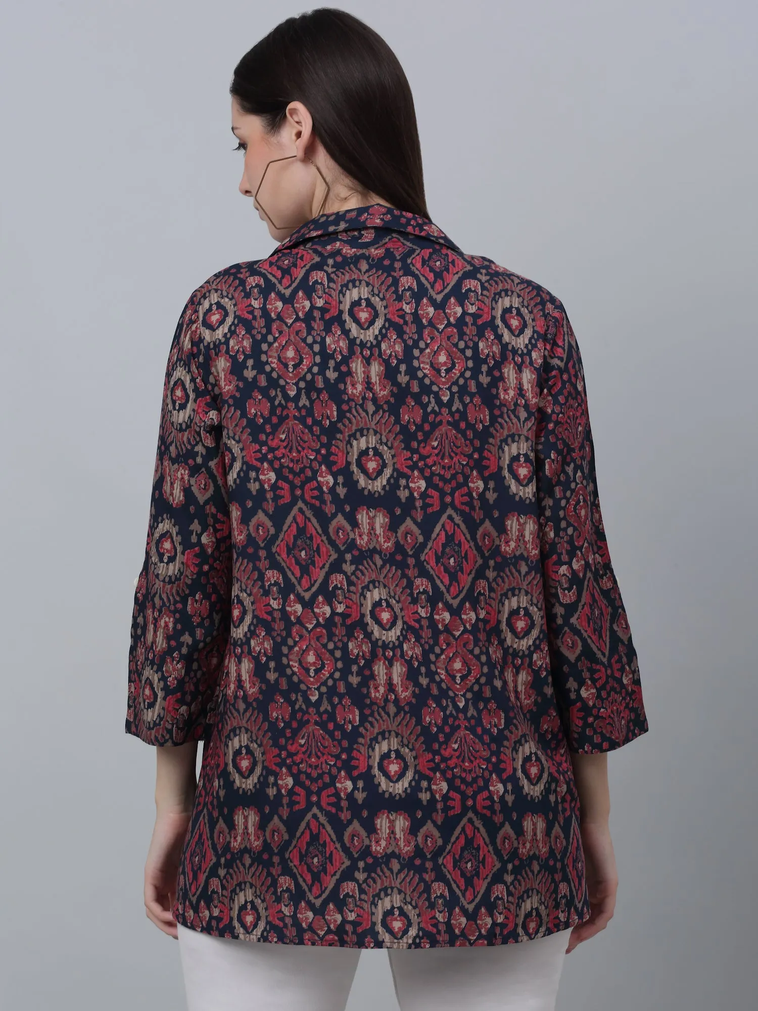 Women's Casual  Multi Color Geometric Print Spread Collar Tunic