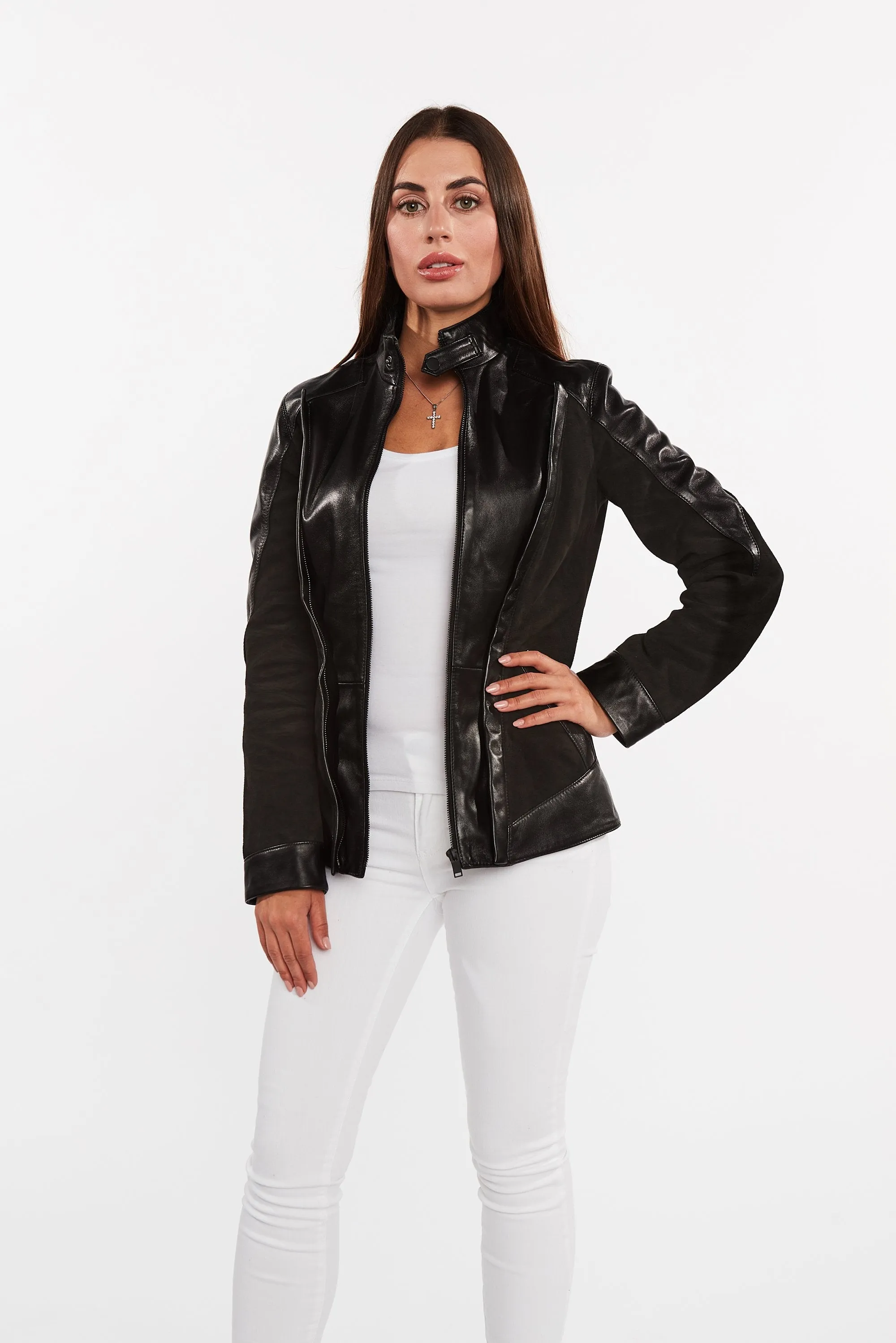 Womens Cosette Dual Panel Leather & Suede Jacket