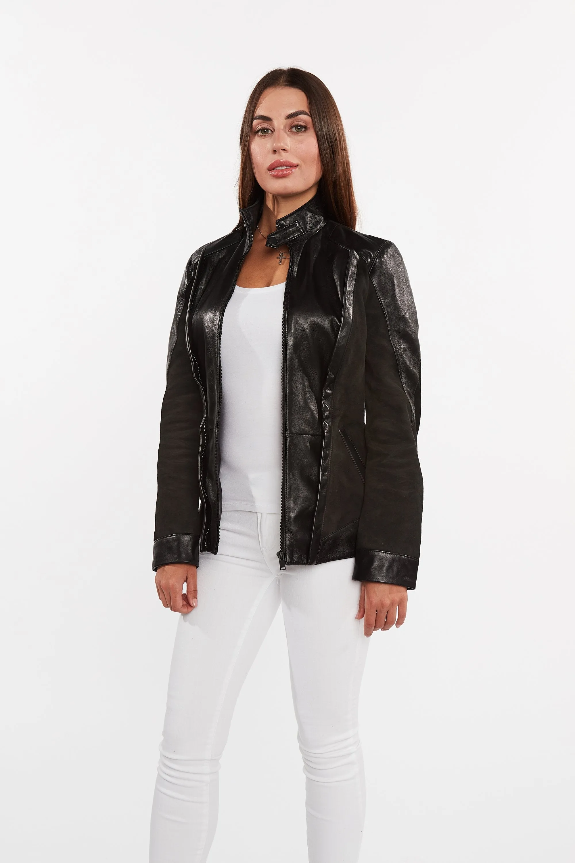 Womens Cosette Dual Panel Leather & Suede Jacket