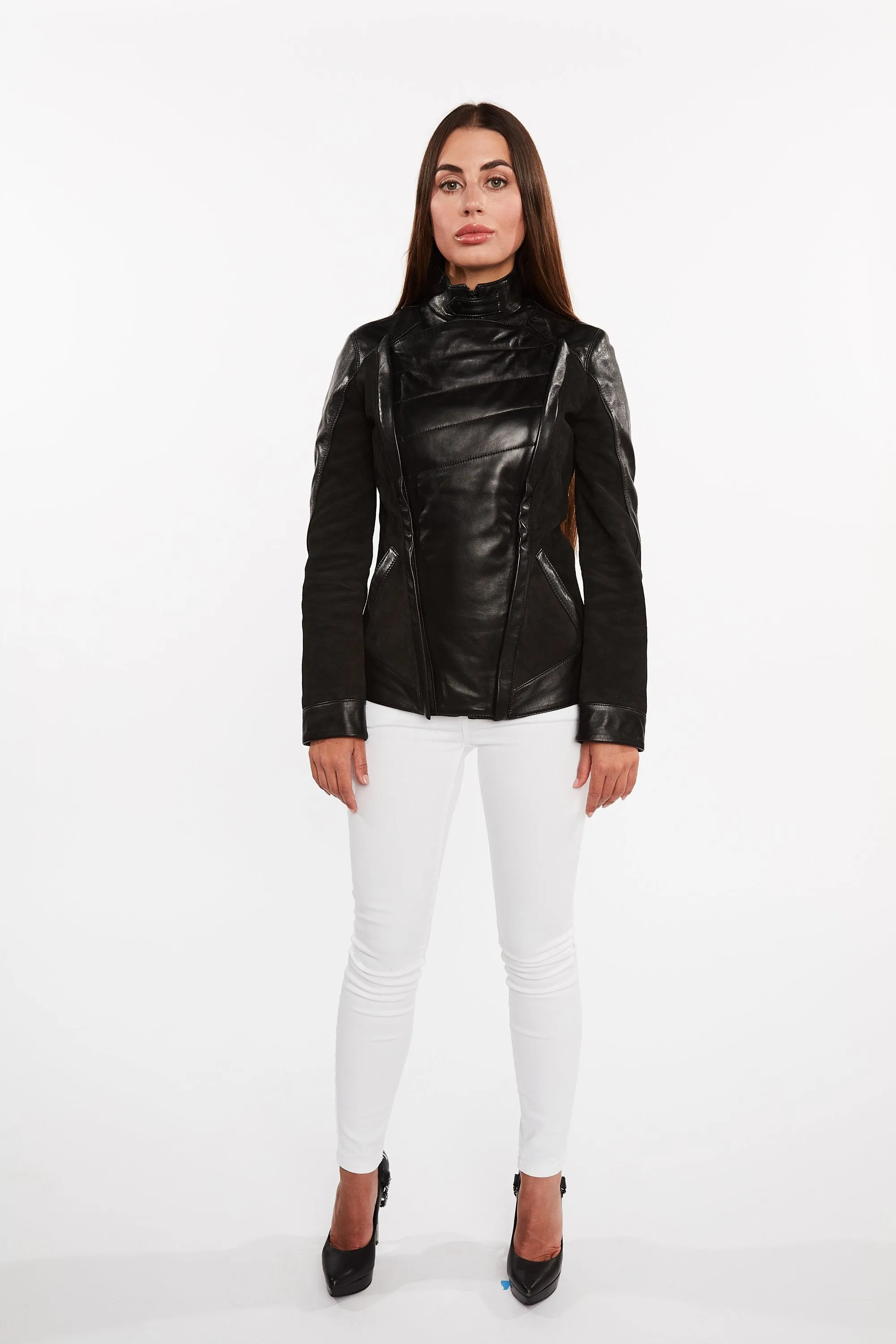 Womens Cosette Dual Panel Leather & Suede Jacket