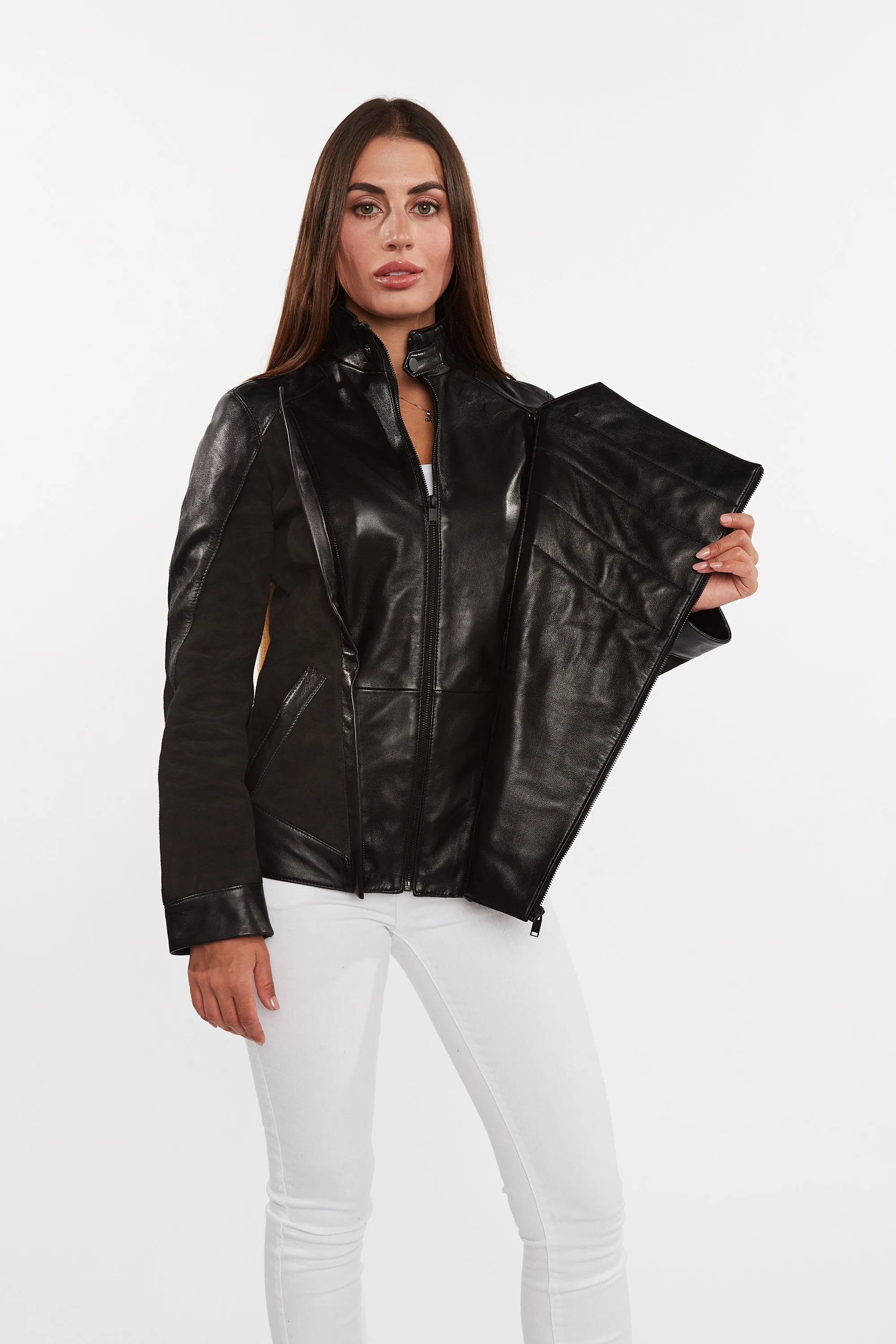 Womens Cosette Dual Panel Leather & Suede Jacket